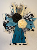 Stunning Cow print double stacked cross with turquoise